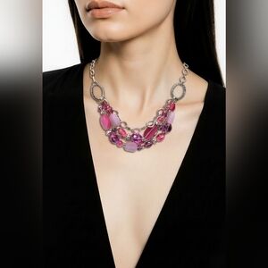 Premier Design Antique matte silver cat's-eye and stones with glass Necklace